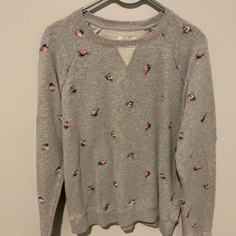 Grey floral crew neck sweatshirt